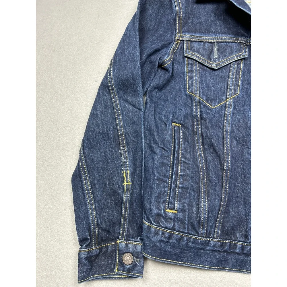 Levi Strauss Denim Trucker Jacket Buck Yeah Embroidery Blue Size Small Mens